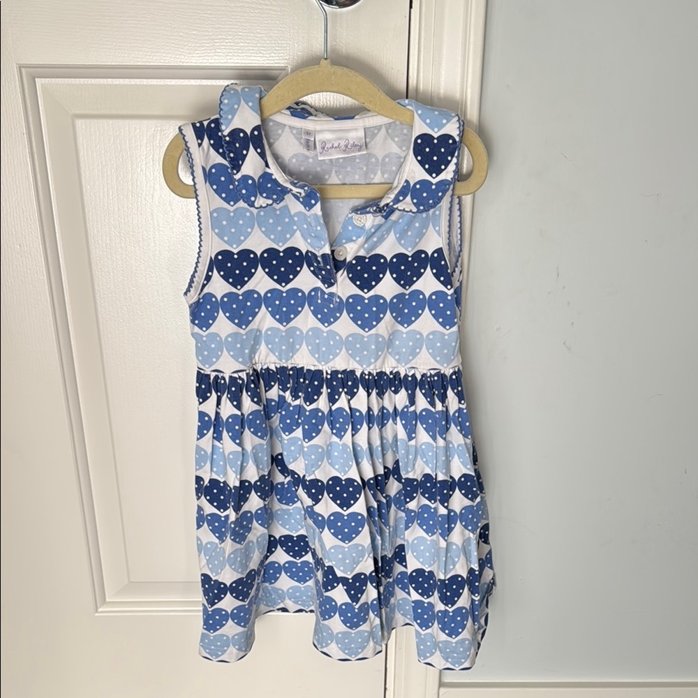 Rachel Riley Blue Heart Patterned Sleeveless Dress